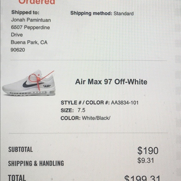 Air max 97 off white size 7.5, Ds, have receipt - Picture 8 of 8